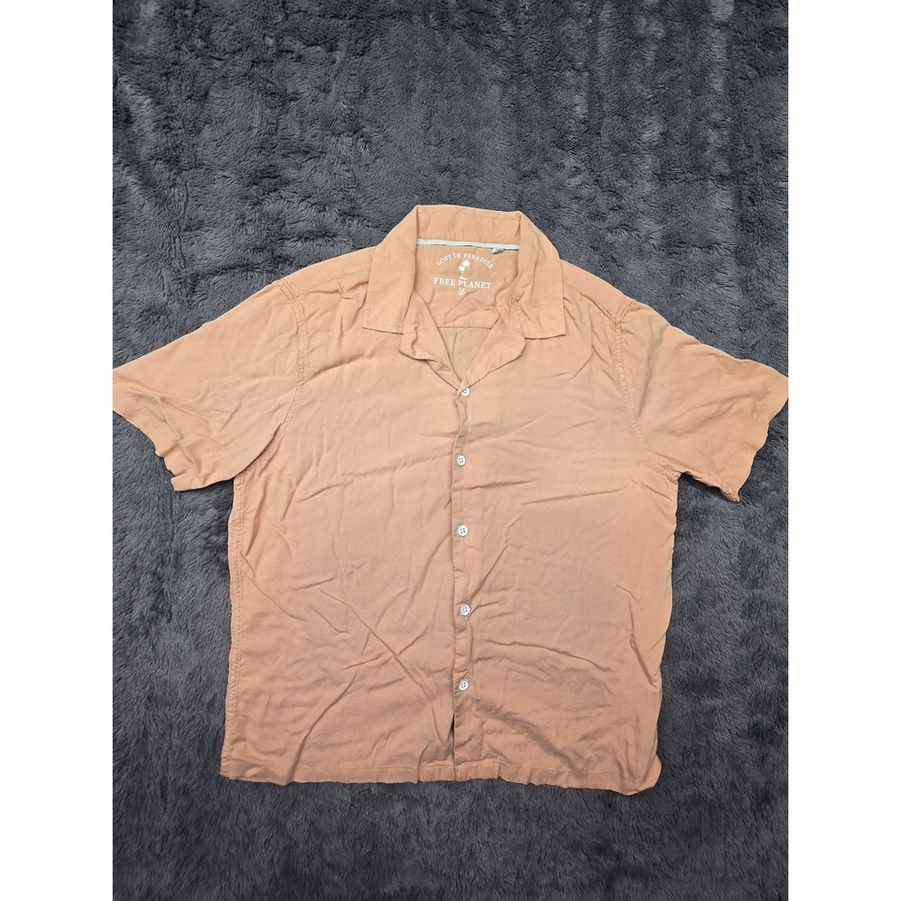 Free Planet Mens Lost in Paradise Rayon Camp‎ Shirt Peach FN9W560AAC Size M